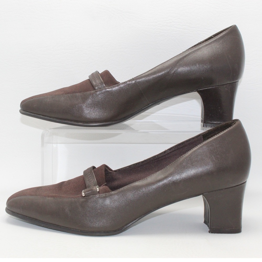 Naturalizer Edie Brown‎ Leather Fabric Block Heel Pumps 9.5M 710NM71